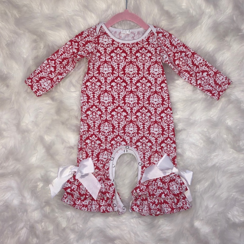 Red and white Ruffled now Romper